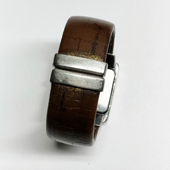 Chico's Silver & Brown Leather Etched Hinge Watch - Picture 6 of 7